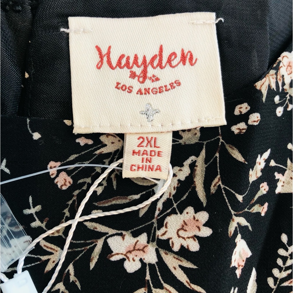 Hayden Pleated Black Floral Printed Short Sleeve Midi Dress. NWT! Sz 2X - Picture 7 of 11